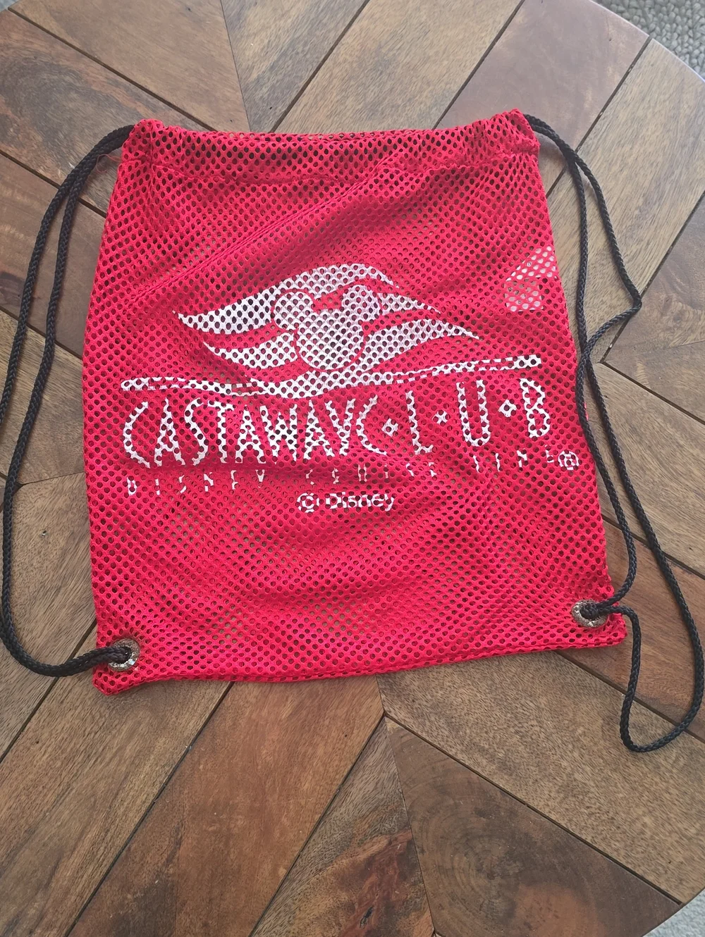 Disney Cruise Line Red Mesh Drawstring Backpack with White Logo